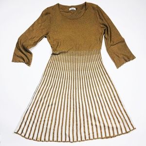 Calvin Klein Fit & Flare Pleated Tan Sweater Dress